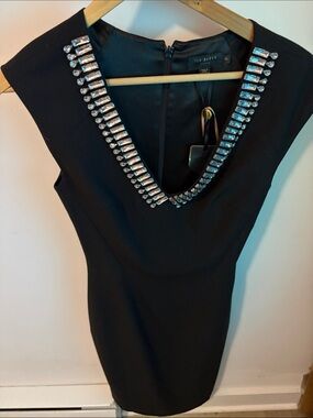 Ted Baker Black V-Neck Crystal-Trim Mini Dress
